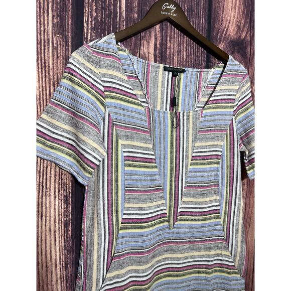 For Cynthia Dress Women Shift Linen Blend Pockets Striped Short Sleeve Size S - Picture 2 of 9